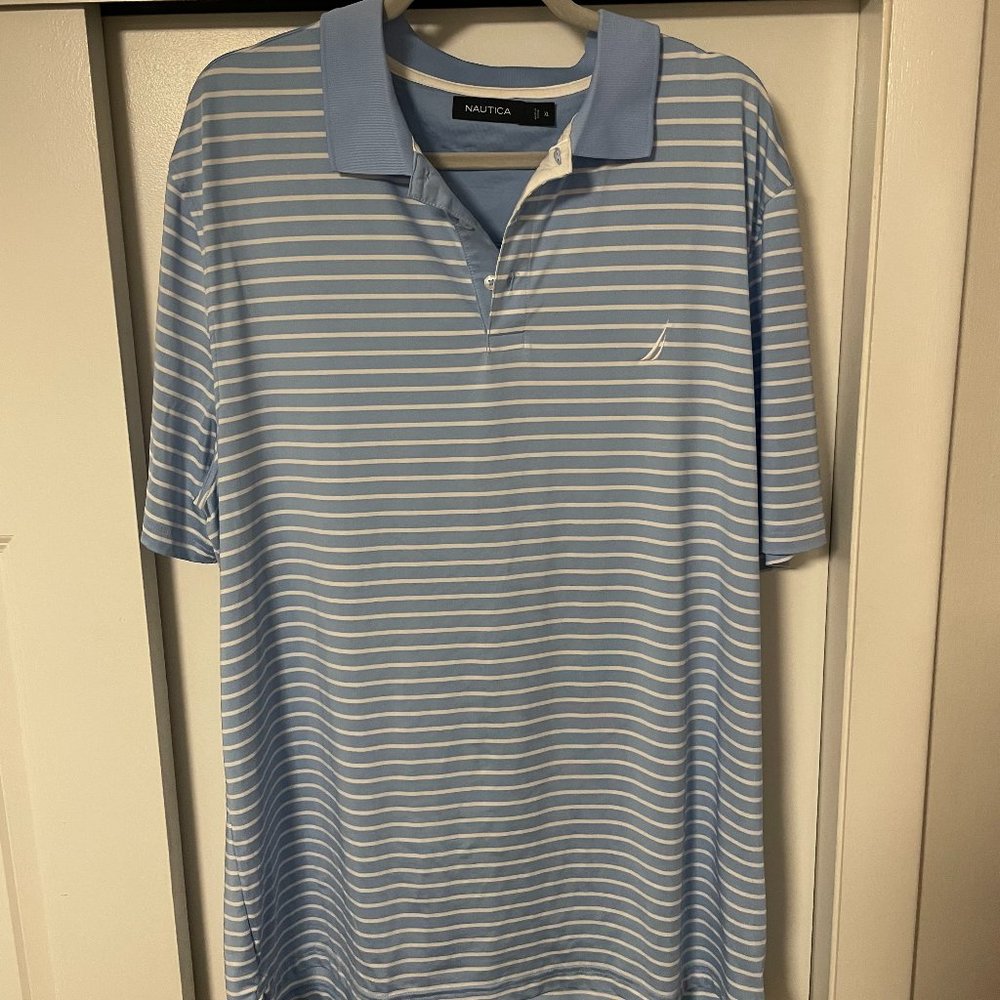 Nautica White and Blue Stripes Polo